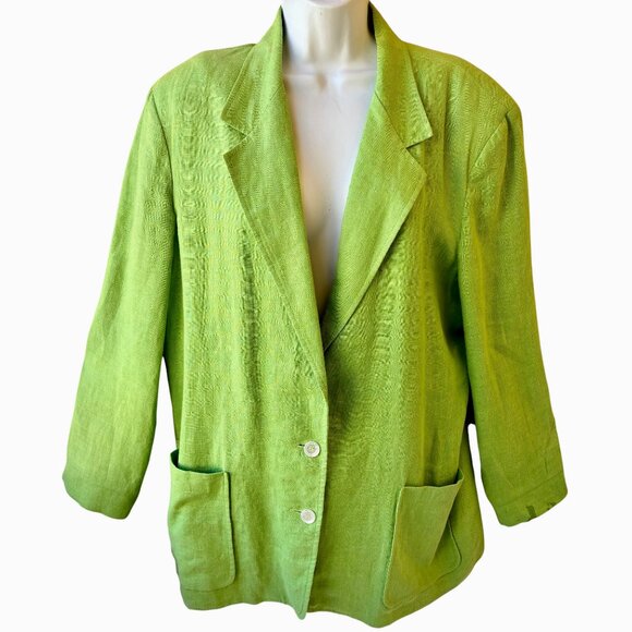Talbots Vintage Lime Green LINEN Jacket Blazer Lined Pockets Womens size 14 - Picture 13 of 16